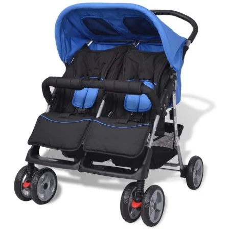 Blue and black steel twin stroller by vidaXL, Baby strollers - Ref: Foro24-10109, Price: 211,08 €, Discount: %