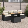 Set sofás jardín y cojines 5 pzas ratán sintético acacia negro