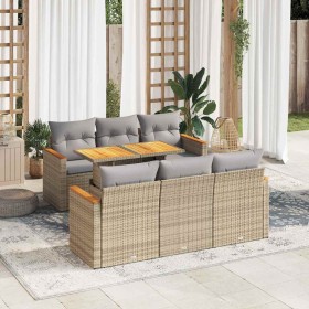 Set sofás jardín y cojines 7 pzas ratán sintético acacia beige en Conjuntos de jardín | Comprar online en Foro24