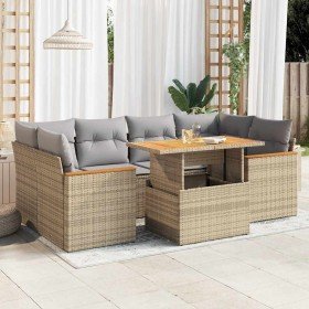 Set sofás jardín y cojines 6 pzas ratán sintético acacia beige Set sofás jardín y cojines 6 pzas ratán sintético acacia beige