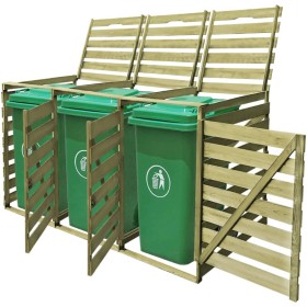 Cobertizo triple de contenedor de basura madera impregnada 240L