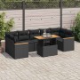 Set sofás jardín y cojines 8 pzas ratán sintético acacia negro