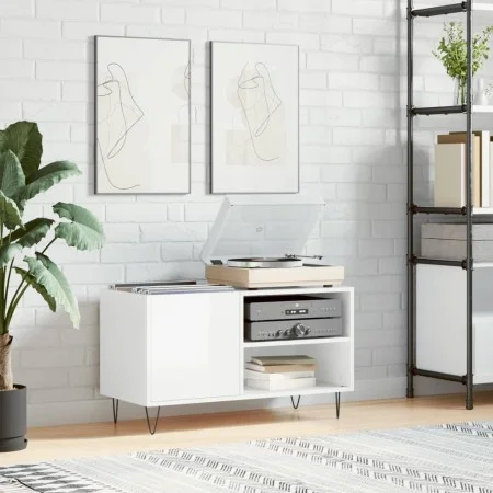 Glossy white engineered wood record cabinet 85x38x48 cm by vidaXL, CD and DVD storage - Ref: Foro24-831702, Price: 51,22 €, D...