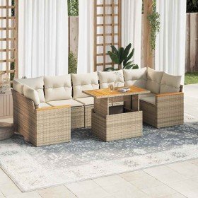 Set sofás jardín y cojines 8 pzas ratán sintético acacia beige en Conjuntos de jardín | Comprar online en Foro24