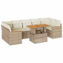 Set sofás jardín y cojines 8 pzas ratán sintético acacia beige