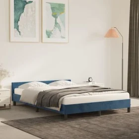 Dark blue velvet bed frame with headboard 140x200 cm by vidaXL, Beds and slatted bases - Ref: Foro24-347577, Price: 125,90 €,...