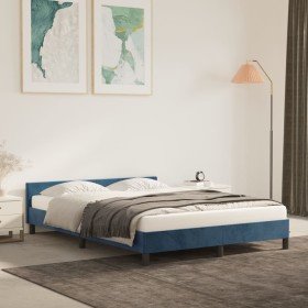 Estructura cama con cabecero terciopelo azul oscuro 140x200 cm