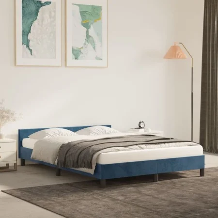 Dark blue velvet bed frame with headboard 140x200 cm by vidaXL, Beds and slatted bases - Ref: Foro24-347577, Price: 125,90 €,...