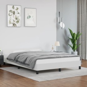 Estructura de cama cabecero cuero sintético blanco 140x200 cm