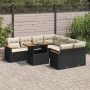 Set sofás jardín y cojines 9 pzas ratán sintético acacia negro