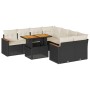 Set sofás jardín y cojines 9 pzas ratán sintético acacia negro
