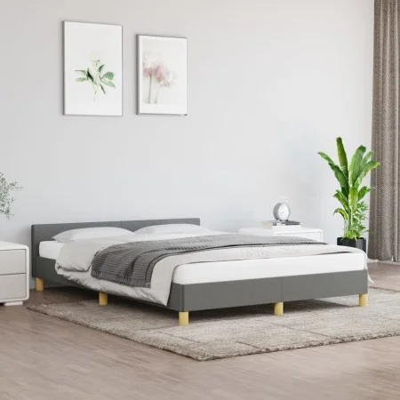 Bed frame with headboard in dark gray fabric 140x200 cm by vidaXL, Beds and slatted bases - Ref: Foro24-347416, Price: 118,94...