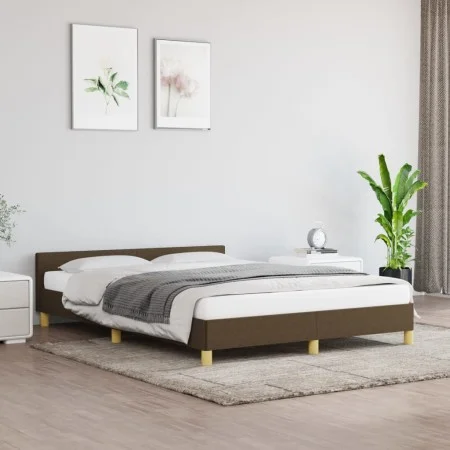 Bed frame with headboard in brown fabric 140x200 cm by vidaXL, Beds and slatted bases - Ref: Foro24-347418, Price: 118,71 €, ...
