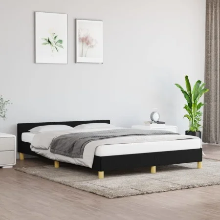 Bed frame with black fabric headboard 140x200 cm by vidaXL, Beds and slatted bases - Ref: Foro24-347417, Price: 120,65 €, Dis...