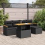 Set sofás jardín y cojines 6 pzas ratán sintético acacia negro