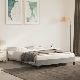 Bed frame with light gray velvet headboard 140x190cm by vidaXL, Beds and slatted bases - Ref: Foro24-347573, Price: 125,38 €,...