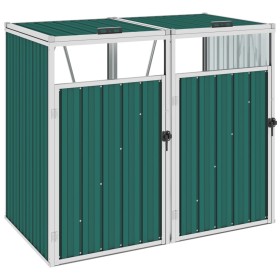 Cobertizo doble contenedor de basura acero verde 143x81x121 cm
