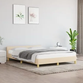 Bed frame with cream fabric headboard 140x200 cm by vidaXL, Beds and slatted bases - Ref: Foro24-347420, Price: 111,20 €, Dis...