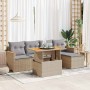 Set sofás jardín y cojines 6 pzas ratán sintético acacia beige