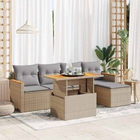 Set sofás jardín y cojines 6 pzas ratán sintético acacia beige en Conjuntos de jardín | Comprar online en Foro24