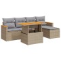 Set sofás jardín y cojines 6 pzas ratán sintético acacia beige