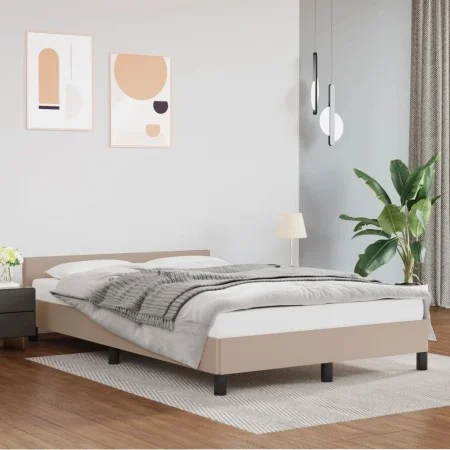 Cappuccino synthetic leather headboard bed frame 140x200cm by vidaXL, Beds and slatted bases - Ref: Foro24-347506, Price: 120...