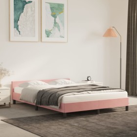Estructura de cama con cabecero de terciopelo rosa 140x200 cm