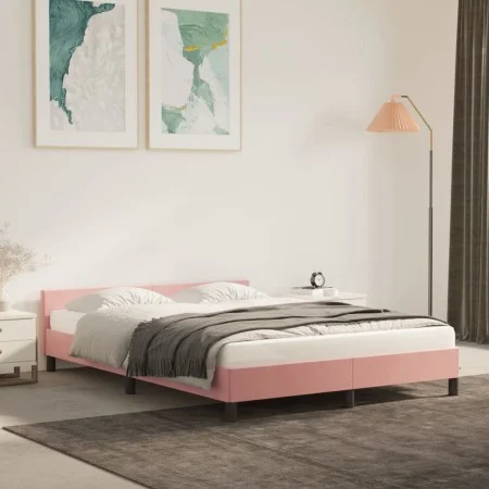 Pink velvet bed frame with headboard 140x200 cm by vidaXL, Beds and slatted bases - Ref: Foro24-347578, Price: 130,84 €, Disc...