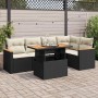 Set sofás jardín y cojines 6 pzas ratán sintético acacia negro