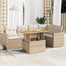 Set sofás jardín y cojines 6 pzas ratán sintético acacia beige