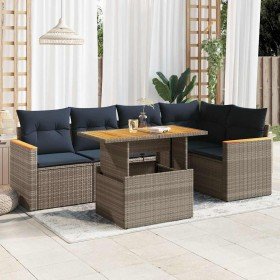 Set de muebles de jardín 6 pzas y cojines ratán sintético gris Set de muebles de jardín 6 pzas y cojines ratán sintético gris