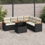 Set sofás jardín y cojines 7 pzas ratán sintético acacia negro