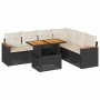 Set sofás jardín y cojines 7 pzas ratán sintético acacia negro