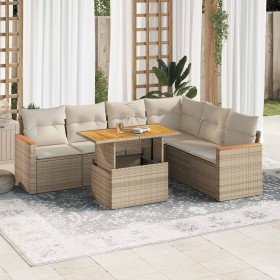 Set sofás jardín y cojines 7 pzas ratán sintético acacia beige Set sofás jardín y cojines 7 pzas ratán sintético acacia beige