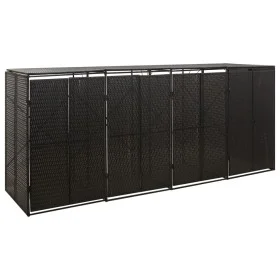 Shed for 4 PE rattan garbage containers 274x80x117 cm by vidaXL, Waste container supports - Ref: Foro24-319863, Price: 306,14...
