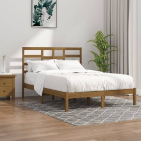 Estructura de cama madera maciza marrón miel 140x190 cm