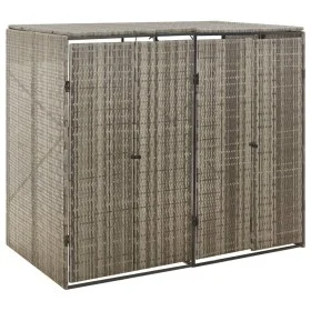 Shed for 2 gray PE rattan garbage containers 140x80x117cm by vidaXL, Waste container supports - Ref: Foro24-319865, Price: 18...