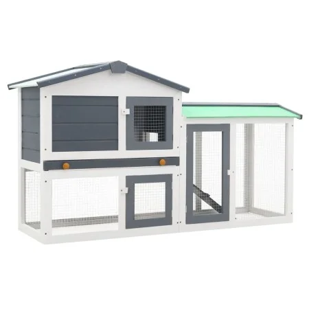 Jaula de animales grande madera gris y blanco 145x45x84 cm de vidaXL, Jaulas y habitáculos para animales pequeños - Ref: Foro...