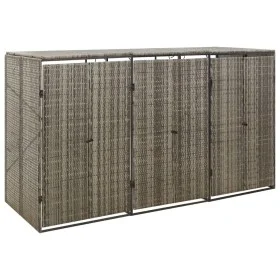 Shed for 3 gray PE rattan garbage containers 207x80x117 cm by vidaXL, Waste container supports - Ref: Foro24-319866, Price: 2...