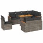 Set sofás jardín y cojines 9 pzas ratán sintético acacia gris