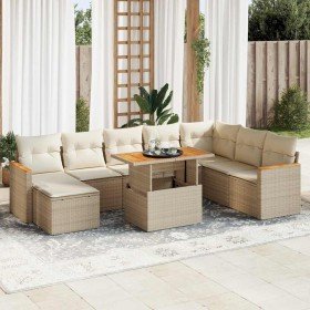 Set sofás jardín y cojines 9 pzas ratán sintético acacia beige en Conjuntos de jardín | Comprar online en Foro24