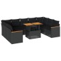 Set sofás jardín y cojines 10 pzas ratán sintético acacia negro