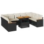 Set sofás jardín y cojines 10 pzas ratán sintético acacia negro