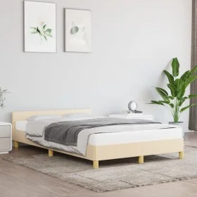 Bed frame with cream fabric headboard 120x200 cm by vidaXL, Beds and slatted bases - Ref: Foro24-347404, Price: 117,87 €, Dis...