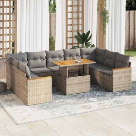 Set sofás jardín y cojines 10 pzas ratán sintético acacia beige Set sofás jardín y cojines 10 pzas ratán sintético acacia beige