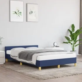 Bed frame with blue fabric headboard 120x200 cm by vidaXL, Beds and slatted bases - Ref: Foro24-347405, Price: 117,27 €, Disc...