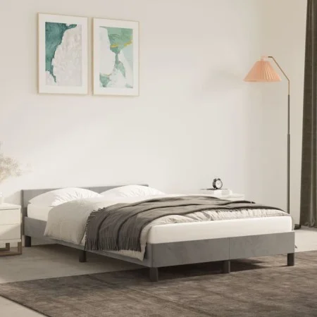 Light gray velvet bed frame with headboard 120x200cm by vidaXL, Beds and slatted bases - Ref: Foro24-347561, Price: 113,59 €,...