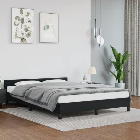 Bed frame with headboard black synthetic leather 140x190cm by vidaXL, Beds and slatted bases - Ref: Foro24-347495, Price: 113...