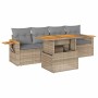 Set sofás jardín y cojines 5 pzas ratán sintético acacia beige