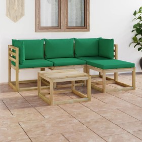 Juego de muebles de jardín 5 piezas con cojines verdes